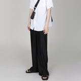 Men's Summer Casual Pants Loose Pleated Wide Leg Straight Drape Elastic Waist Pants