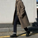 Casual Hooded Lapel Horn Button Loose Windbreaker