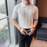 Men's Business British Lapel Polo Knit Slim Fit Casual T-Shirt