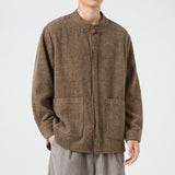 Men's Stand Collar Retro Jacket, Loose Fit Casual Coat, Vintage Style Fall Outerwear