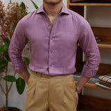 Men's Breathable Pure Linen Slim Fit Windsor Collar Long Sleeve Shirt