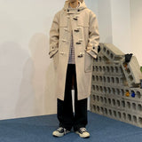 Loose Hooded Horn Button Casual Coat