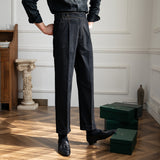 Mens Denim Retro Casual High Waisted Pants Slim Fit Dress Trousers