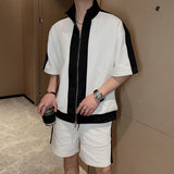 Contrast Panel Double Zip Short Sleeve Suit