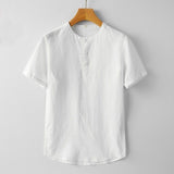 Casual Linen Stand-Collar T-Shirt