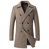 Men's Mid-length Tweed Trench Coat, Plaid Double-breasted Wool Overcoat, Vintage Winter Jacket