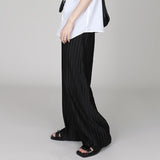 Men's Summer Casual Pants Loose Pleated Wide Leg Straight Drape Elastic Waist Pants