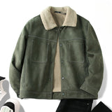 Men's Faux Sherpa Lined Jacket, Vintage Warm Winter Coat, Retro Casual Fleece Outerwear