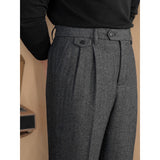 Italian Retro British Style Wool Herringbone Trousers