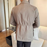 Men’s Cotton Canvas Multi-pocket Cargo Jacket, Rugged Casual Lapel Workwear Coat
