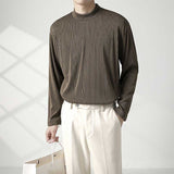 Men's Half High Neck Round Neck Loose Long Sleeve Solid Color T-Shirt