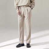 Men's Wide Leg Casual Trousers, British Style Drape Straight Leg Pants with Belt, Loose Fit