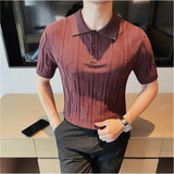 Men's Business British Lapel Polo Knit Slim Fit Casual T-Shirt