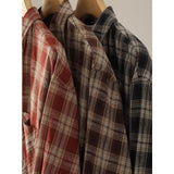 Cotton Color-blocked Plaid Shirt with Turn-down Collar