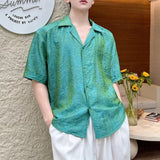 Summer Pearlescent 3D Jacquard Brocade Short-Sleeve Shirt with Lapel Collar