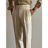 Men's Business Casual Waffle Plaid Straight High Waist Trousers