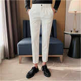 Mens Slim Fit Business Nine Point Casual Pants