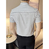 Mens Slim Fit Printed Business Short Sleeve Shirt