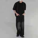 Round Neck Structured Clear Lines Loose T-shirt