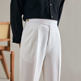 Men's High Waist Business Trousers, Retro Straight Leg Dress Pants, Vintage Style Formal Chinos