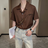 Men's Belt Panel Short Sleeve Shirt