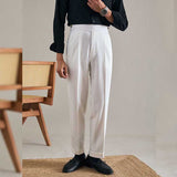 Men's High Waist Business Trousers, Retro Straight Leg Dress Pants, Vintage Style Formal Chinos