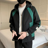 Men's Casual Loose Contrast Patchwork Hooded Jacket