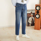 Men's Straight Casual Pants British Nine Point Jeans