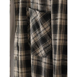 Cotton Color-blocked Plaid Shirt with Turn-down Collar