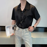 Men's Belt Panel Short Sleeve Shirt