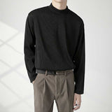 Men's Half High Neck Round Neck Loose Long Sleeve Solid Color T-Shirt