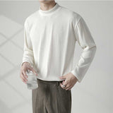 Men's Half High Neck Round Neck Loose Long Sleeve Solid Color T-Shirt