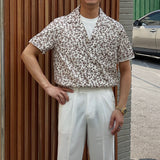 Mens Summer Cuban Collar Retro Short-sleeved Floral Shirt