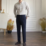 Men's Casual Business Slim Vertical Striped Long Sleeved Shirt