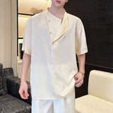 Satin Jacquard 3D-Textured Short-Sleeve Pullover Casual Shirt