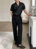Loose Casual Commuter Lapel Leather Short Sleeves