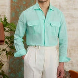 Men's Linen Long Sleeve Shirt British Style Breathable Slim Fit Casual