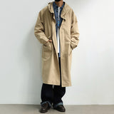Men's Japanese Retro Hooded Coat, Over-the-knee Long Jacket, Streetwear Windbreaker