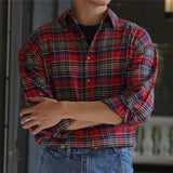 Men's Casual Plaid Long Sleeve Lapel Shirt