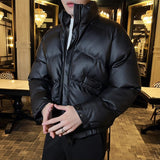 Men's Warm Stand Collar Winter Loose PU Leather Jacket