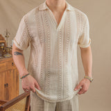 Vintage Hollow Short Sleeve POLO Collar Gentleman T-Shirt