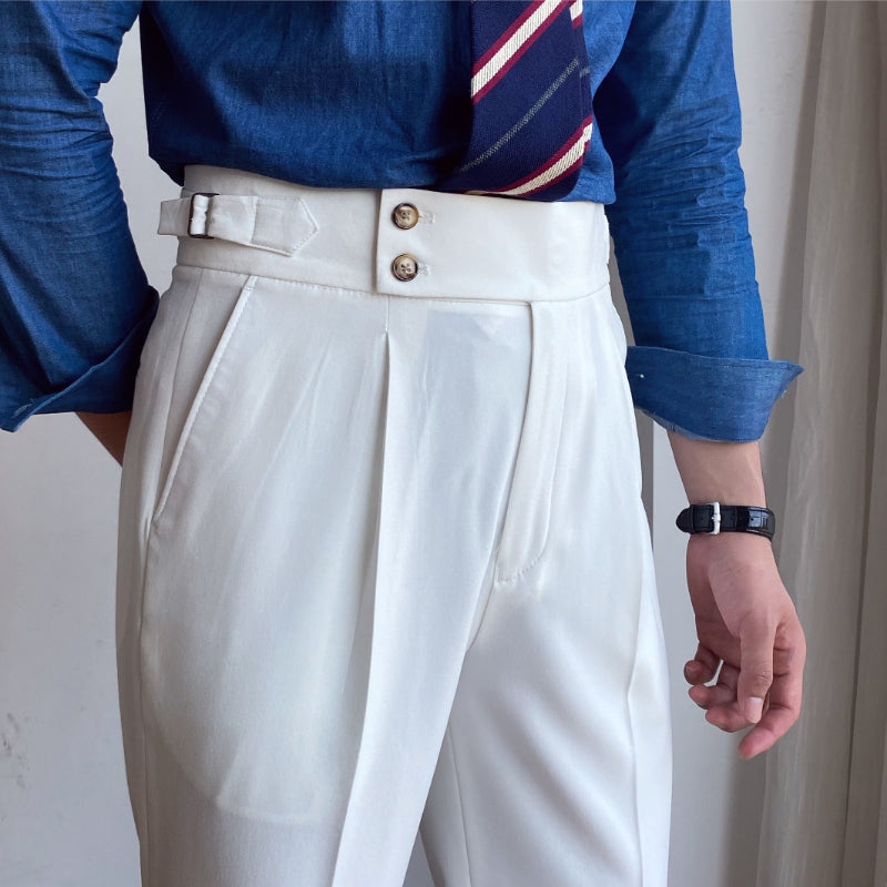 Men's British High Waist Pants Straight Leg Casual Non-Iron Business ...