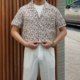 Mens Summer Cuban Collar Retro Short-sleeved Floral Shirt