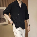 Drapey Ice Silk Short-Sleeve Shirt with Placket Detail