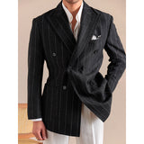 Italian Double-breasted Striped Business Casual Blazer