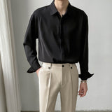 Men's Casual Loose Lapel Solid Color Long Sleeve Shirt