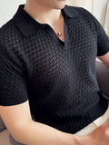 Knitted Hollow V-neck Polo Shirt