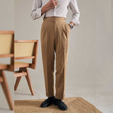 Men's High Waist Business Trousers, Retro Straight Leg Dress Pants, Vintage Style Formal Chinos