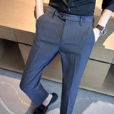 Men's British Business Striped Casual Pants Slim Pants