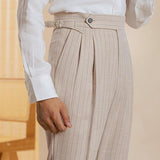 Striped High Waist Slim Fit Paris Button Trousers
